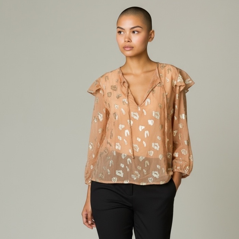 WAVERLY GREY ladies, sheer Holiday blouse size medium excellent condition